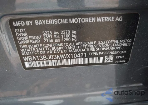 2021 BMW 530I xDrive z USA, uszkodzony, nr VIN WBA13BJ03MWX10421